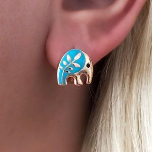 LAST ONE Elephant Hoop Earrings 18k Gold Plated Enameled Luxury Jewelry